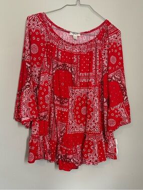 Style & Co bandana 3/4 flare arm blouse size PXL western bohemian